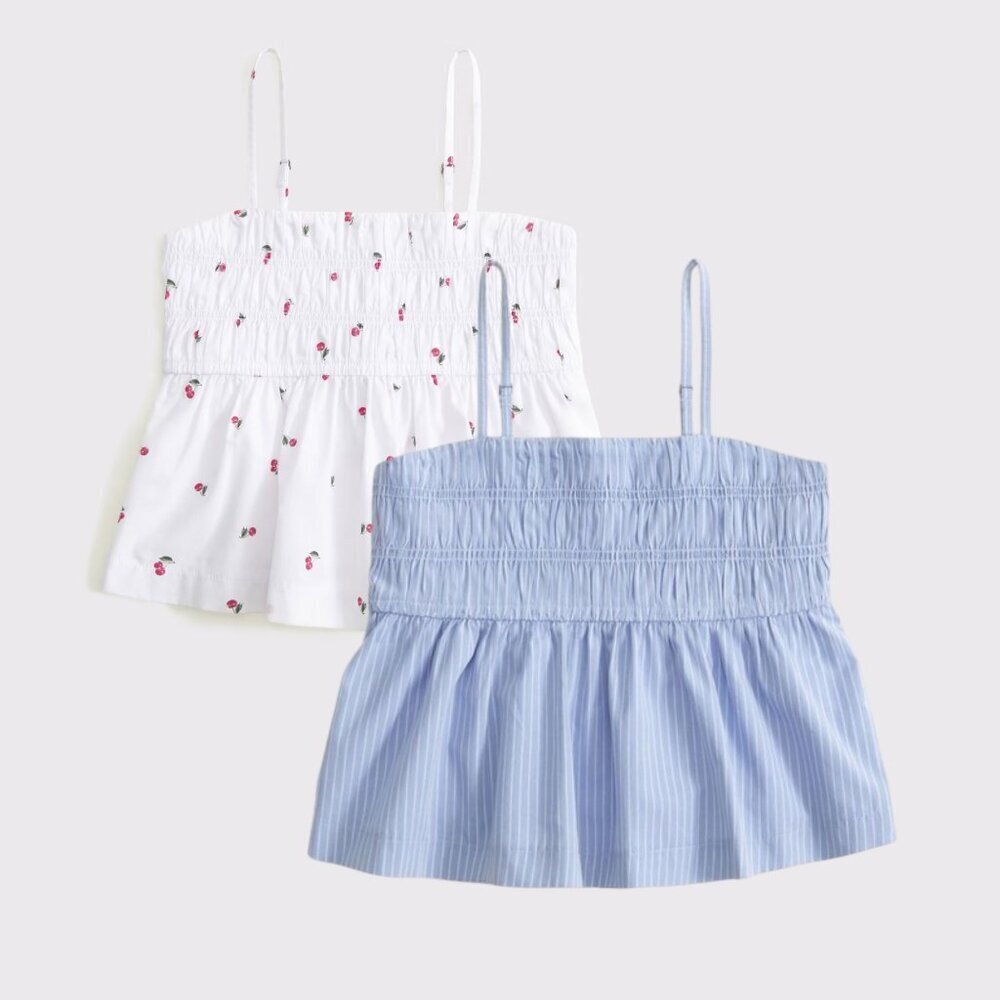 New! Abercrombie & Fitch Kids White Blue Poplin Babydoll Cami Top 2967